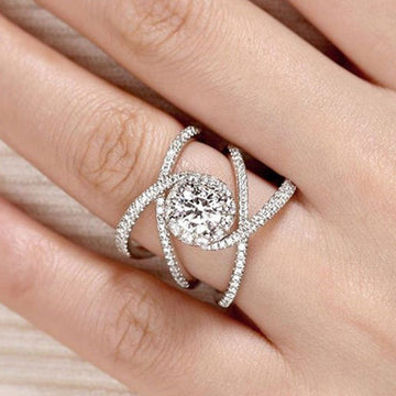 Silver Tone Spiral Halo Ring with Clear Stones Design