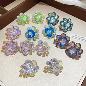 Colorful Artificial Crystal Flower Stud Earrings With Silver Pins Sweet Fashion OL Jewelry