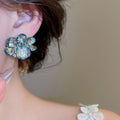 Colorful Artificial Crystal Flower Stud Earrings With Silver Pins Sweet Fashion OL Jewelry view 4