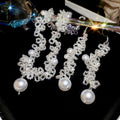 French Vintage Faux Pearl Crystal Beaded Flower Lace Earrings Necklace Jewelry Set For Women view 4
