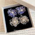 Silver Needle Artificial Crystal Beaded Flower Stud Earrings Elegant Beach Vacation Style Floral Jewelry view 2