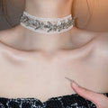 French White Lace Rhinestone Butterfly Choker Necklace For Women Pastoral Light Luxury Collarbone Jewelry view 3