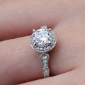 Silver Tone Round Crystal Halo Filigree Band Ring Jewelry view 1