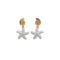 18K Gold Plated Shell Starfish Stud Earrings With Silver Posts Beach Vacation Style Jewelry view 5