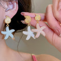 18K Gold Plated Shell Starfish Stud Earrings With Silver Posts Beach Vacation Style Jewelry view 2