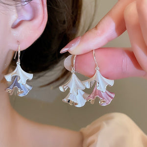 Copper Enamel Wrinkled Leaf Hook Earrings Sweet Elegant Dopamine Style Jewelry For Women