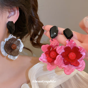 Acrylic Flower Stud Earrings Vintage Elegant Sweet Style Light Luxury Floral Jewelry for Women