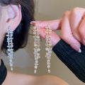 18K Gold Plated Copper Square Zircon Tassel Drop Earrings With Silver Posts Court Style view 1