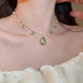 Old Money Style Artificial Crystal Teardrop Tassel Necklace Elegant Forest Inspired Clavicle Chain view 1