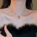 Old Money Style Artificial Crystal Teardrop Tassel Necklace Elegant Forest Inspired Clavicle Chain view 3