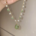Old Money Style Artificial Crystal Teardrop Tassel Necklace Elegant Forest Inspired Clavicle Chain view 4