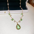 Old Money Style Artificial Crystal Teardrop Tassel Necklace Elegant Forest Inspired Clavicle Chain view 2