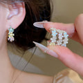 Copper Zircon Flower C Shape Stud Earrings Light Luxury Sweet Elegant Silver Pin Jewelry view 2