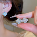 Vintage Copper Floral Earrings With Enamel Flower And Zircon Accents Korean Sweet Light Luxury Ear Cuffs view 2