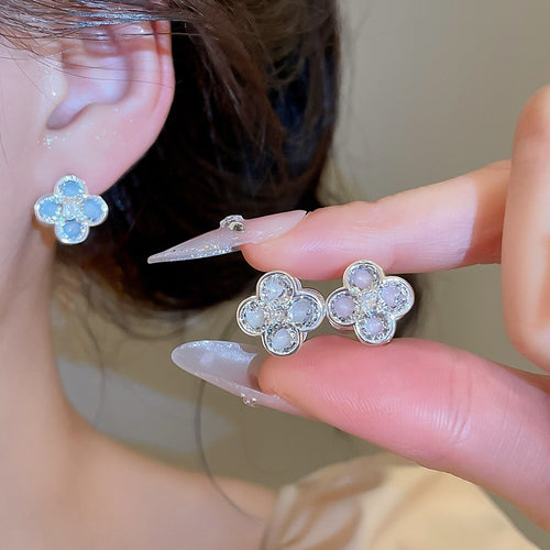 Vintage Copper Floral Earrings With Enamel Flower And Zircon Accents Korean Sweet Light Luxury Ear Cuffs