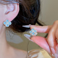 Vintage Copper Floral Earrings With Enamel Flower And Zircon Accents Korean Sweet Light Luxury Ear Cuffs view 4