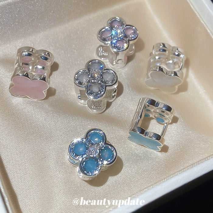 Vintage Copper Floral Earrings With Enamel Flower And Zircon Accents Korean Sweet Light Luxury Ear Cuffs