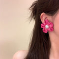 Romantic Island Raffia Flower Faux Pearl Stud Earrings With Silver Posts Resort Style Jewelry view 4