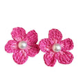 Romantic Island Raffia Flower Faux Pearl Stud Earrings With Silver Posts Resort Style Jewelry view 5