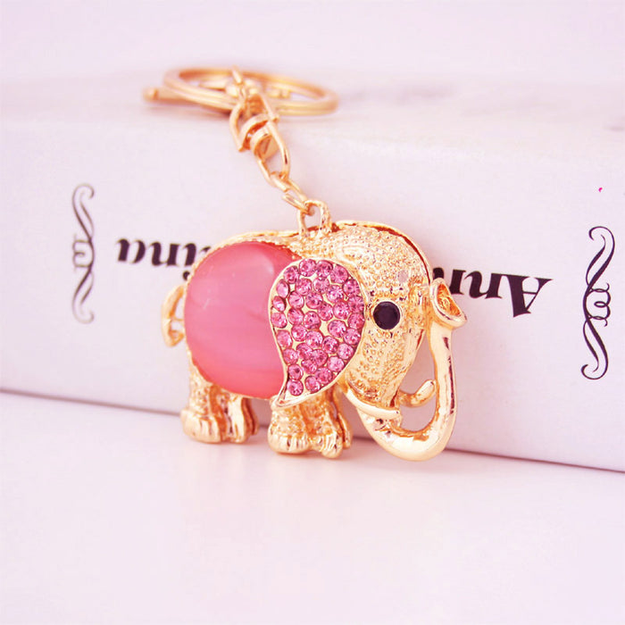 Gemstone Elephant Animal Keychain Zinc Alloy Bag Charm