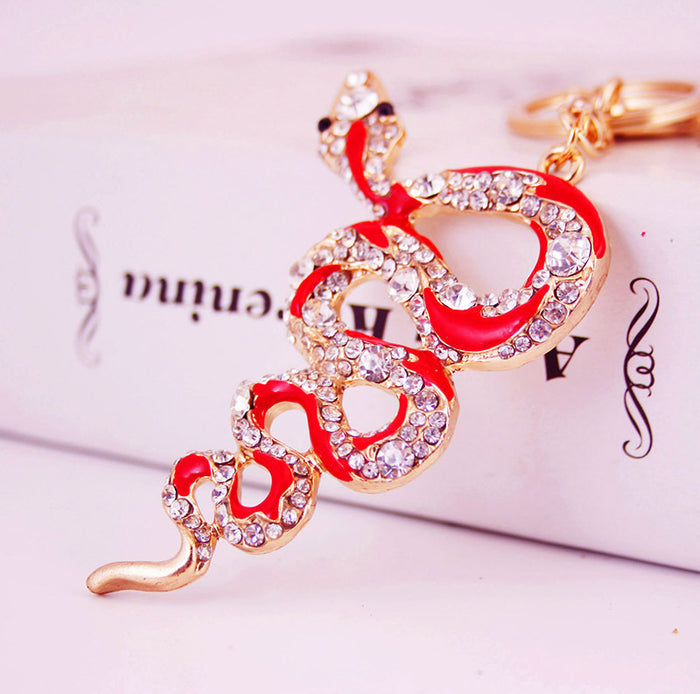 Enamel Coiled Python Snake Keychain, Zinc Alloy Bag Charm for Car Keys