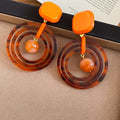 Coffee Tone Resin Round Oval Drop Earrings With Silver Needle Posts, Retro Contrast Geometric Style view 4