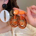 Coffee Tone Resin Round Oval Drop Earrings With Silver Needle Posts, Retro Contrast Geometric Style view 3