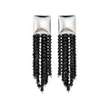Geometric Square Glass Tassel Drop Earrings With Silver Pin Minimalist European Style view 5