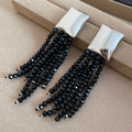 Geometric Square Glass Tassel Drop Earrings With Silver Pin Minimalist European Style view 4