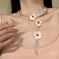 Floral Tassel Faux Pearl Choker Necklace Elegant Pastoral Beach Vacation Collarbone Jewelry view 3