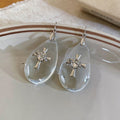Rhinestone Acrylic Teardrop Cross Pendant Drop Earrings For Women Minimalist Trendy Style view 2