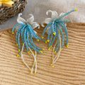 Sweet Floral Faux Pearl Glass Bead Tassel Drop Earrings With Silver Posts view 4