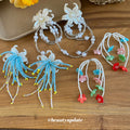 Sweet Floral Faux Pearl Glass Bead Tassel Drop Earrings With Silver Posts view 2