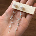 Copper Zircon Leaf Tassel Pearl Drop Earrings For Women Minimalist OL Style view 4