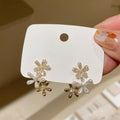 14K Gold Plated Silver Pin Zircon Flower Faux Pearl Stud Earrings Elegant Everyday Jewelry view 1