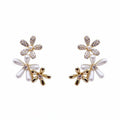 14K Gold Plated Silver Pin Zircon Flower Faux Pearl Stud Earrings Elegant Everyday Jewelry view 5