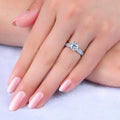 Silver Tone Round Solitaire Ring with Pavé Shoulders view 4