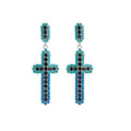 Copper Cross Pendant Drop Earrings With Rhinestone Inlay Silver Needle European Geometric Style view 5