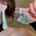 Vintage Court Style Copper Zircon Hollow Flower Triangle Stud Earrings view 2