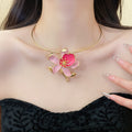 Old Money Style Alloy Enamel Flower Choker Necklace For Women Elegant Light Luxury Collarbone Jewelry view 3
