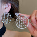Metal Round Hollow Zircon Stud Earrings, Minimalist Geometric Light Luxury European Style view 4