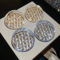 Metal Round Hollow Zircon Stud Earrings, Minimalist Geometric Light Luxury European Style view 1