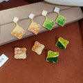 14K Gold Plated Gradient Crystal Square Stud Earrings With Silver Posts Light Luxury Geometric Jewelry view 3