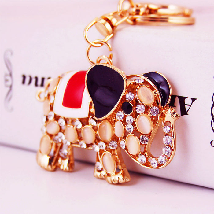 Cat Eye Stone Elephant Keychain Zinc Alloy Animal Bag Charm