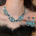 Court Style Alloy Rhinestone Round Waterdrop Earrings Necklace Jewelry Set For Women view 2