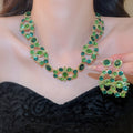 Court Style Alloy Rhinestone Round Waterdrop Earrings Necklace Jewelry Set For Women view 4