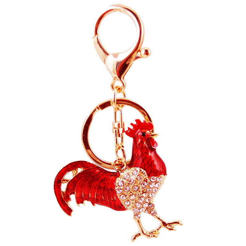 Chinese Style Enamel Rooster Keychain Metal Car Key Bag Charm Gift