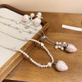 Old Money Pink Strawberry Faux Pearl Necklace And Earrings Jewelry Set For Women view 4