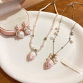 Old Money Pink Strawberry Faux Pearl Necklace And Earrings Jewelry Set For Women view 2
