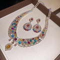 Court Style Faux Pearl Zircon Oval Earrings And Necklace Jewelry Set view 3